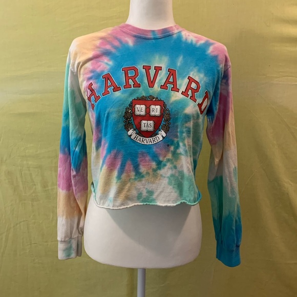 Hybrid Apparel Tops - 📚Cropped Tie Dye Long Sleeve “Harvard” Tee📚